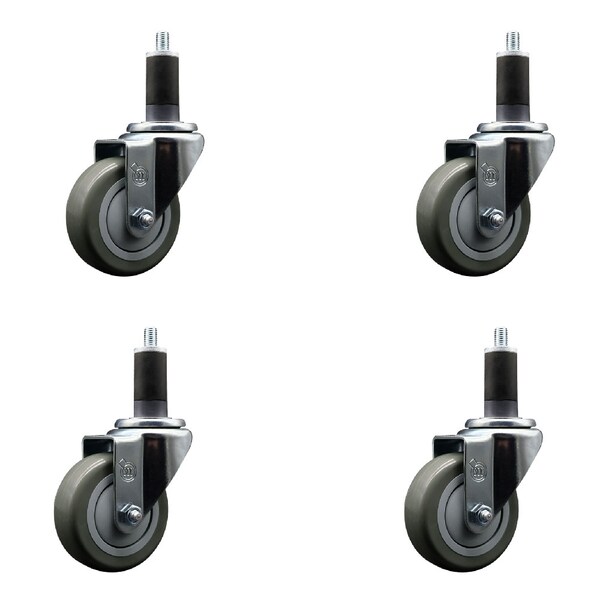 Service Caster 3.5'' SS Gray Poly Wheel Swivel 1-1/4'' Expanding Stem Caster Set, 4PK SCC-SSEX20S3514-PPUB-114-4 - main